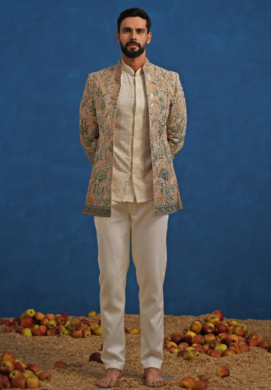 Beige Gold and Ivory Georgette Jodhpuri Set Kalpraag - Fabilicious Fashion