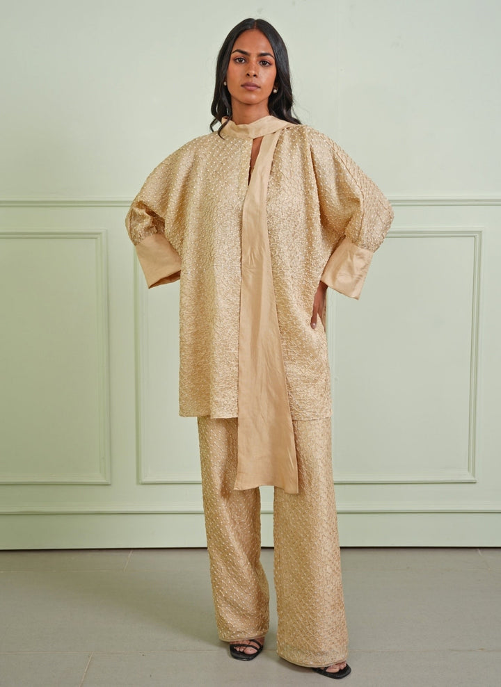 Twenty Nine Beige Gold Bandhani Shirt With PantsFabilicious Fashion