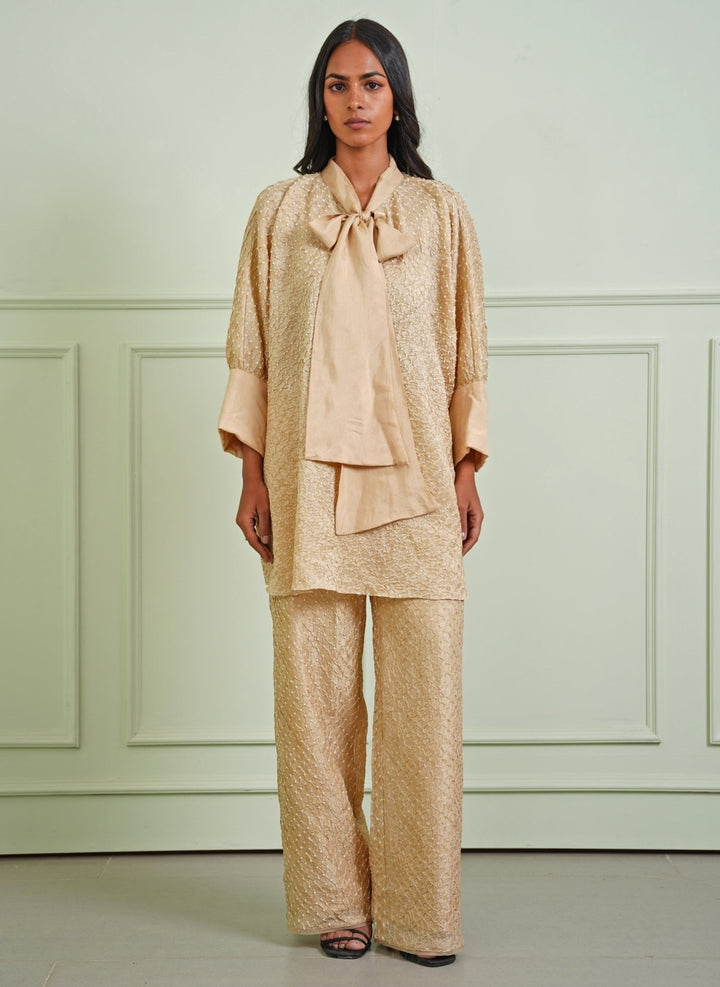 Twenty Nine Beige Gold Bandhani Shirt With PantsFabilicious Fashion
