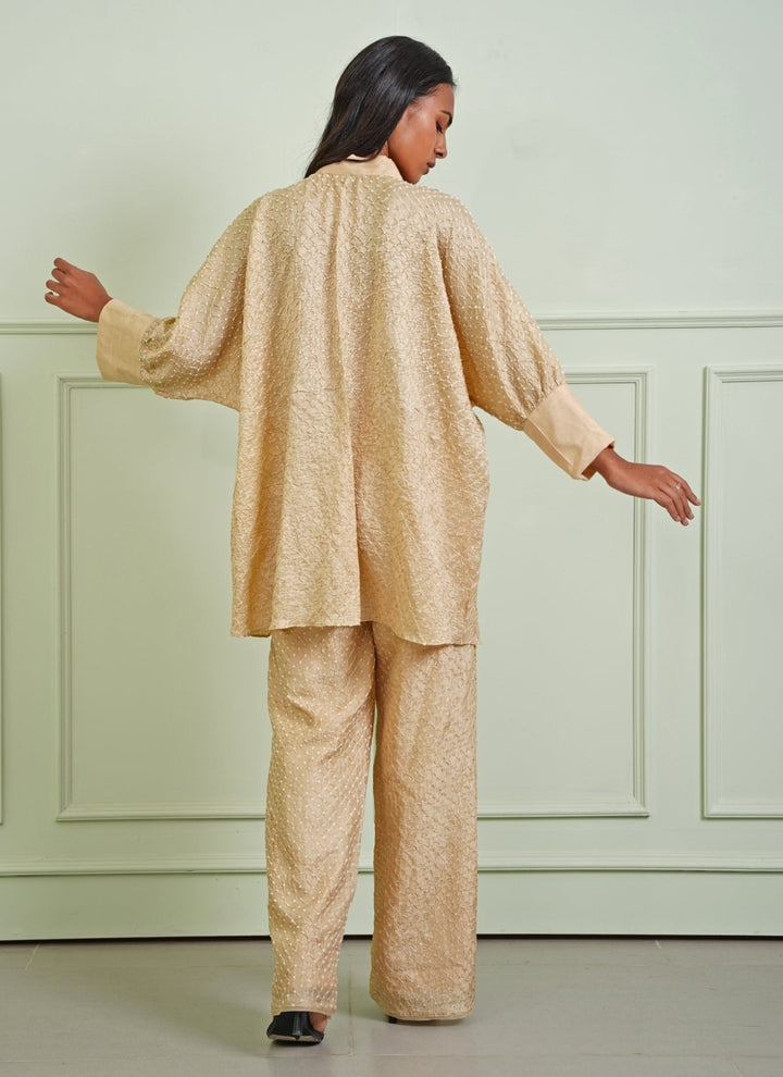 Twenty Nine Beige Gold Bandhani Shirt With PantsFabilicious Fashion