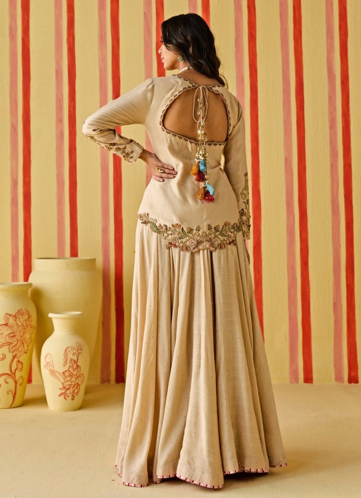 Beige Gold Chanderi Kurta Lehenga Set Studio Bagechaa - Fabilicious Fashion
