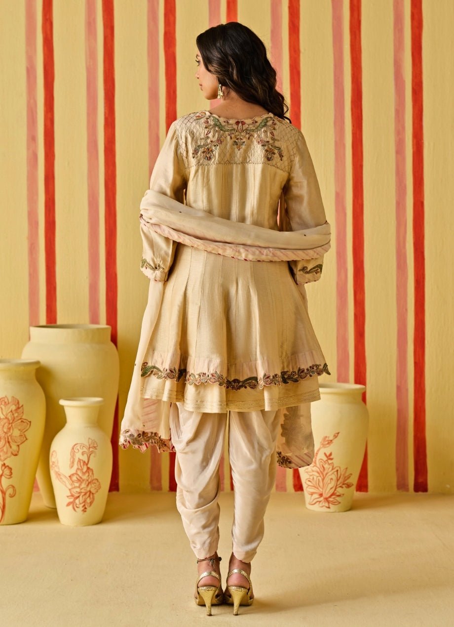 Beige Gold Chanderi Kurta With Tulip Pants Set Studio Bagechaa - Fabilicious Fashion