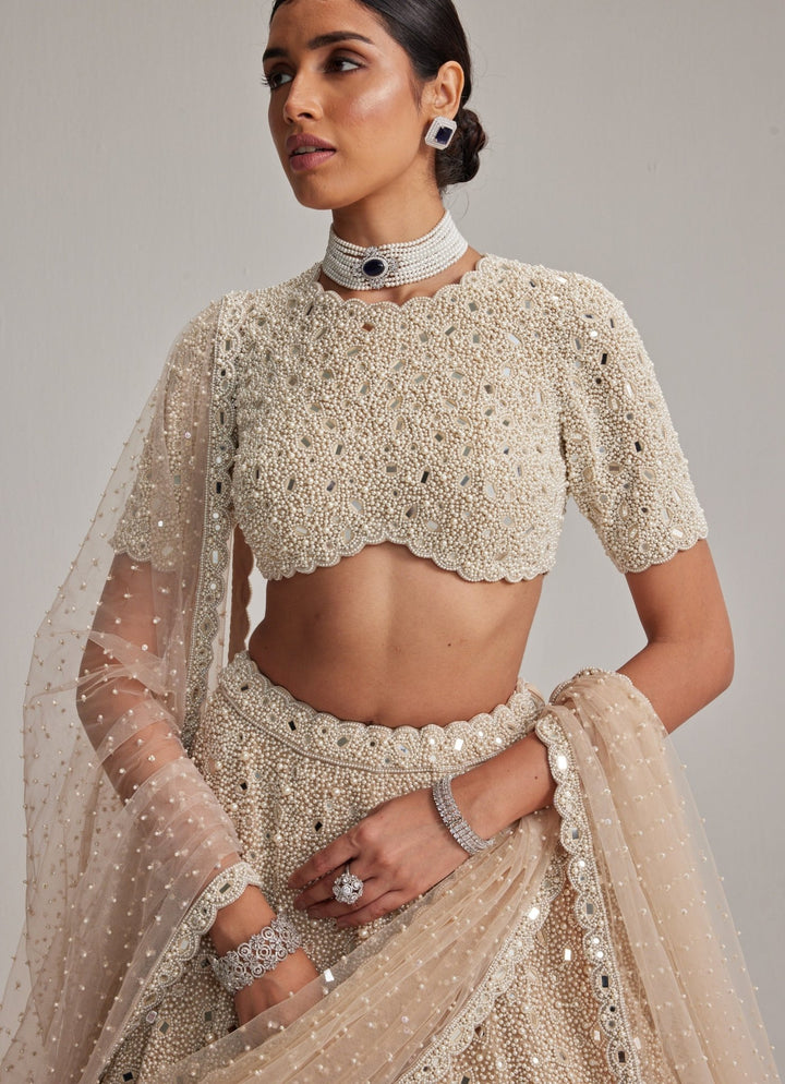 Beige Gold Classic Bridal Lehenga With Double Dupatta Vvani by Vani Vats - Fabilicious Fashion