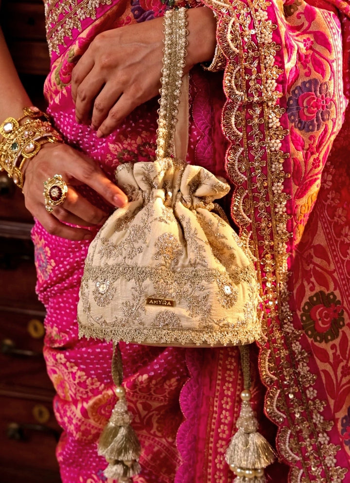 Amyra Beige Gold Embroidered Base PotliFabilicious Fashion