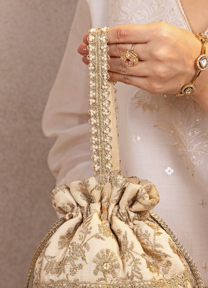 Amyra Beige Gold Embroidered Base PotliFabilicious Fashion