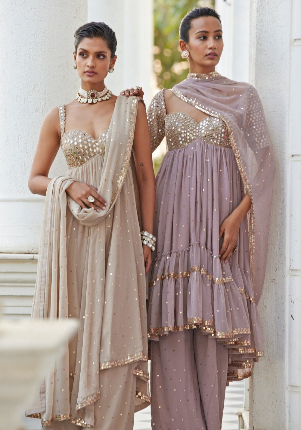Beige Gold Embroidered High Low Kurta Vvani by Vani Vats - Fabilicious Fashion
