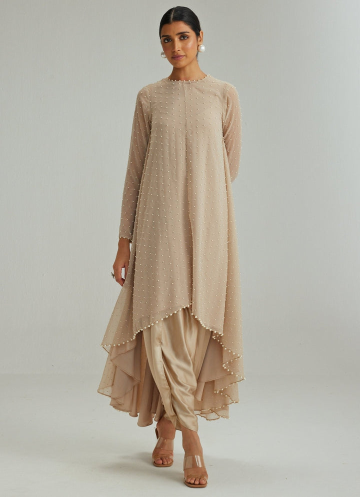 Beige Gold Embroidered Kurta With Dhoti Salwar Vvani by Vani Vats - Fabilicious Fashion
