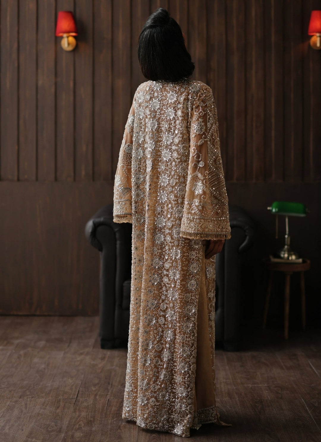 Beige Gold Embroidered Soft Net Kaftan With Bustier Twenty Nine - Fabilicious Fashion