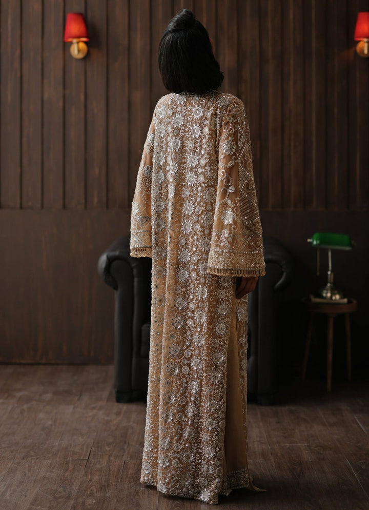 Beige Gold Embroidered Soft Net Kaftan With Bustier Twenty Nine - Fabilicious Fashion