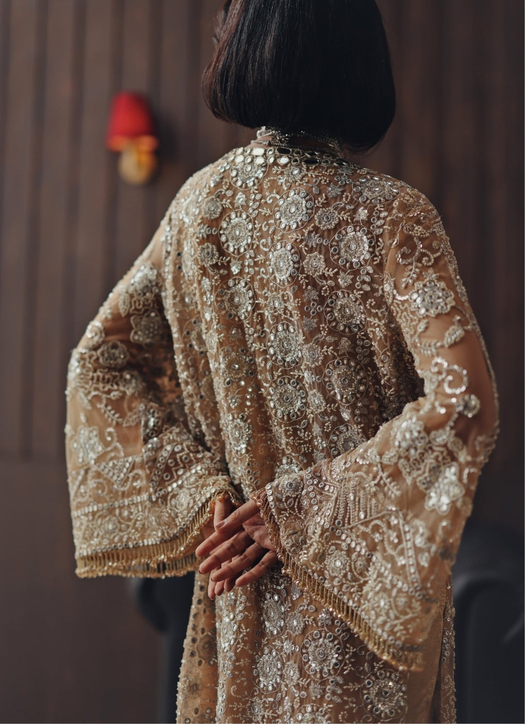 Beige Gold Embroidered Soft Net Kaftan With Bustier Twenty Nine - Fabilicious Fashion