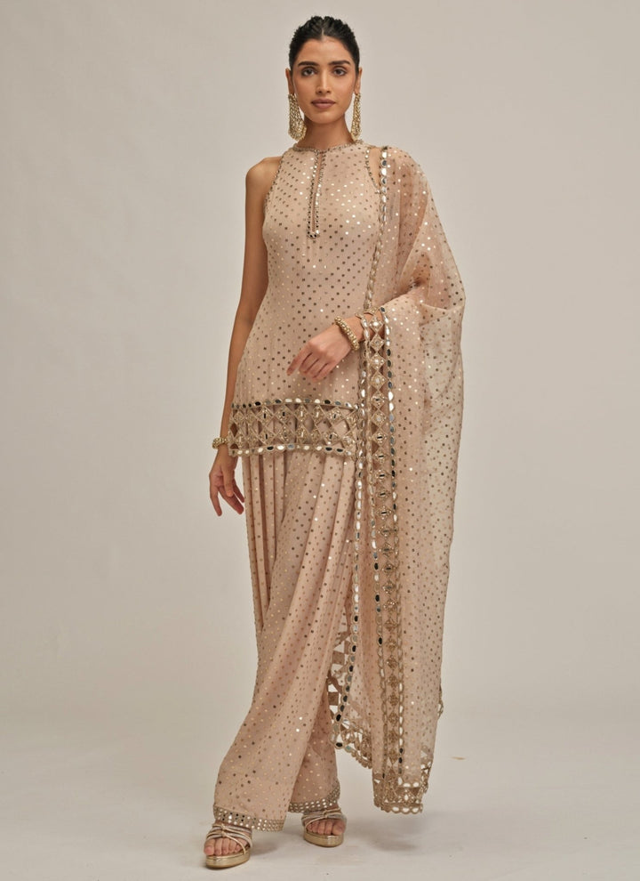 Vvani by Vani Vats Beige Gold Georgette Kurta SalwarFabilicious Fashion
