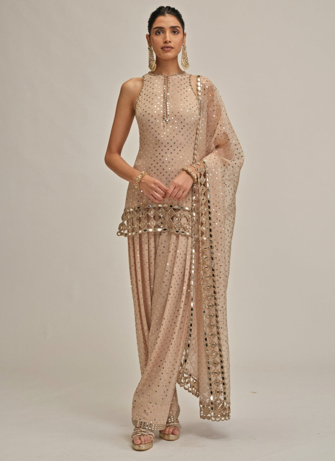 Vvani by Vani Vats Beige Gold Georgette Kurta SalwarFabilicious Fashion