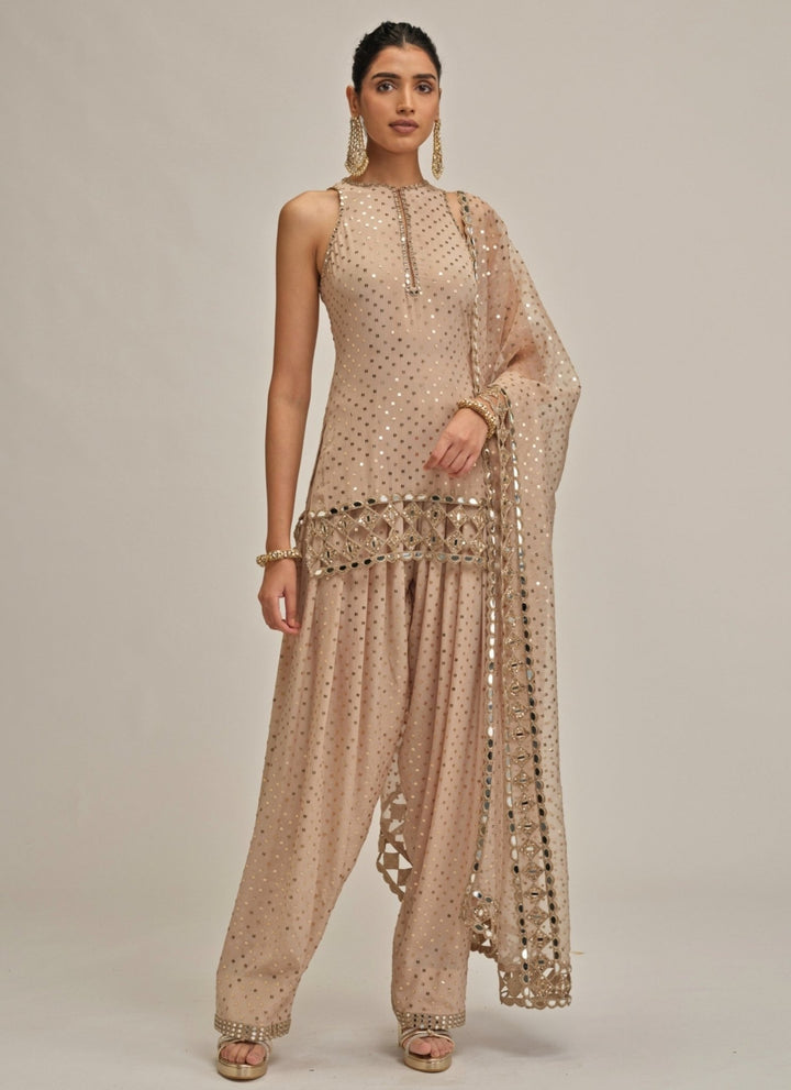 Vvani by Vani Vats Beige Gold Georgette Kurta SalwarFabilicious Fashion