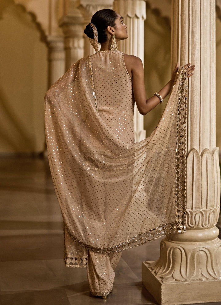 Vvani by Vani Vats Beige Gold Georgette Kurta SalwarFabilicious Fashion