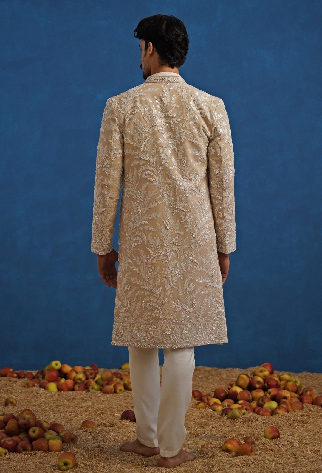 Beige Gold Georgette Sherwani Set Kalpraag - Fabilicious Fashion