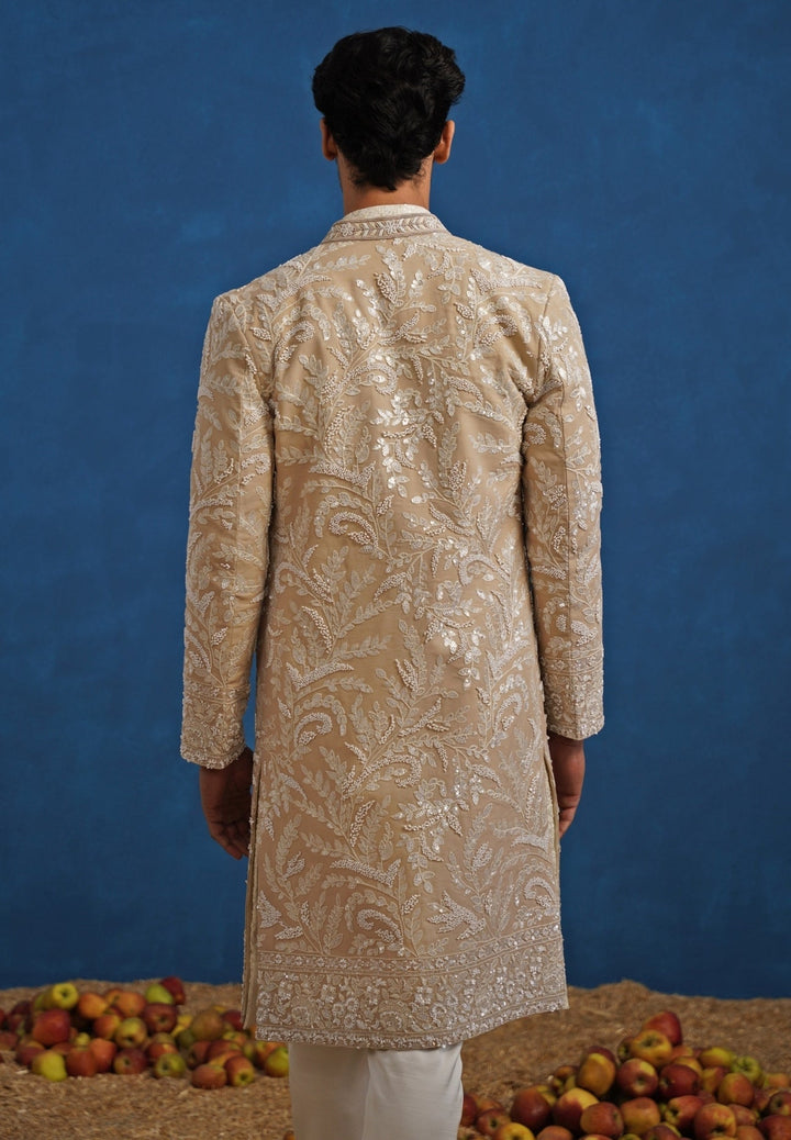 Beige Gold Georgette Sherwani Set Kalpraag - Fabilicious Fashion