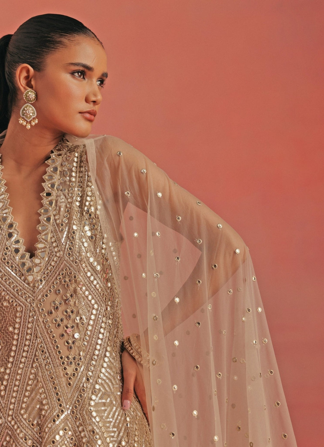Twenty Nine Beige Gold Mirrorwork Sharara Set With Sherwani JacketFabilicious Fashion