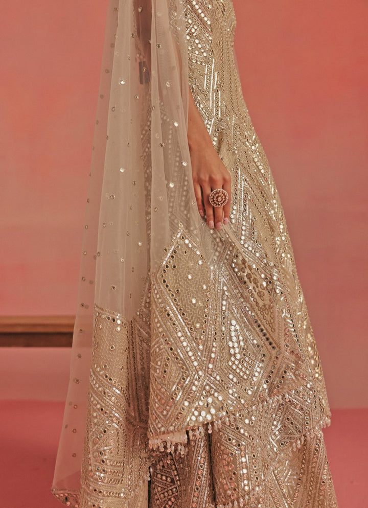 Twenty Nine Beige Gold Mirrorwork Sharara Set With Sherwani JacketFabilicious Fashion