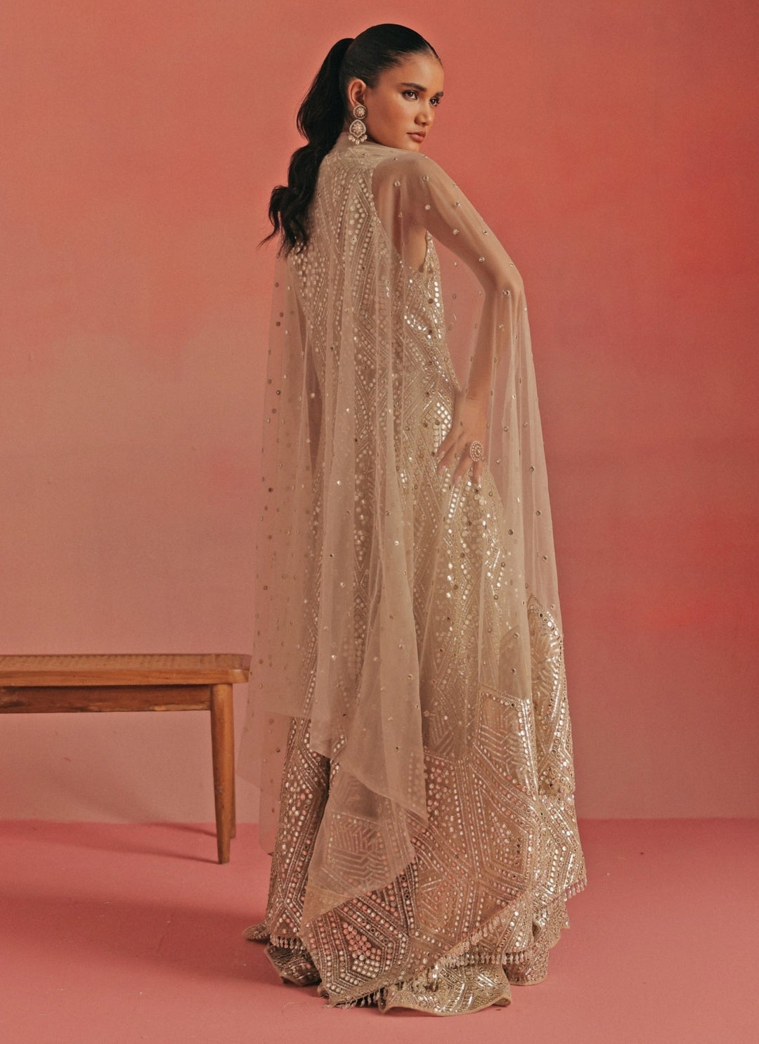 Twenty Nine Beige Gold Mirrorwork Sharara Set With Sherwani JacketFabilicious Fashion