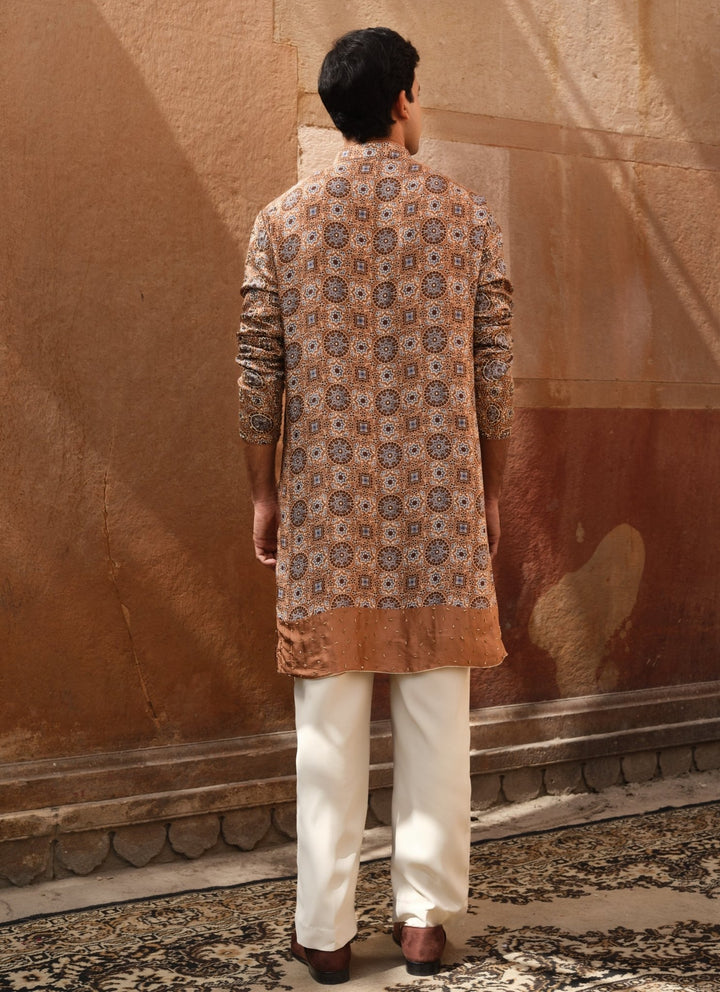 Darzi House Beige Gold Modal Satin Kurta Pants SetFabilicious Fashion
