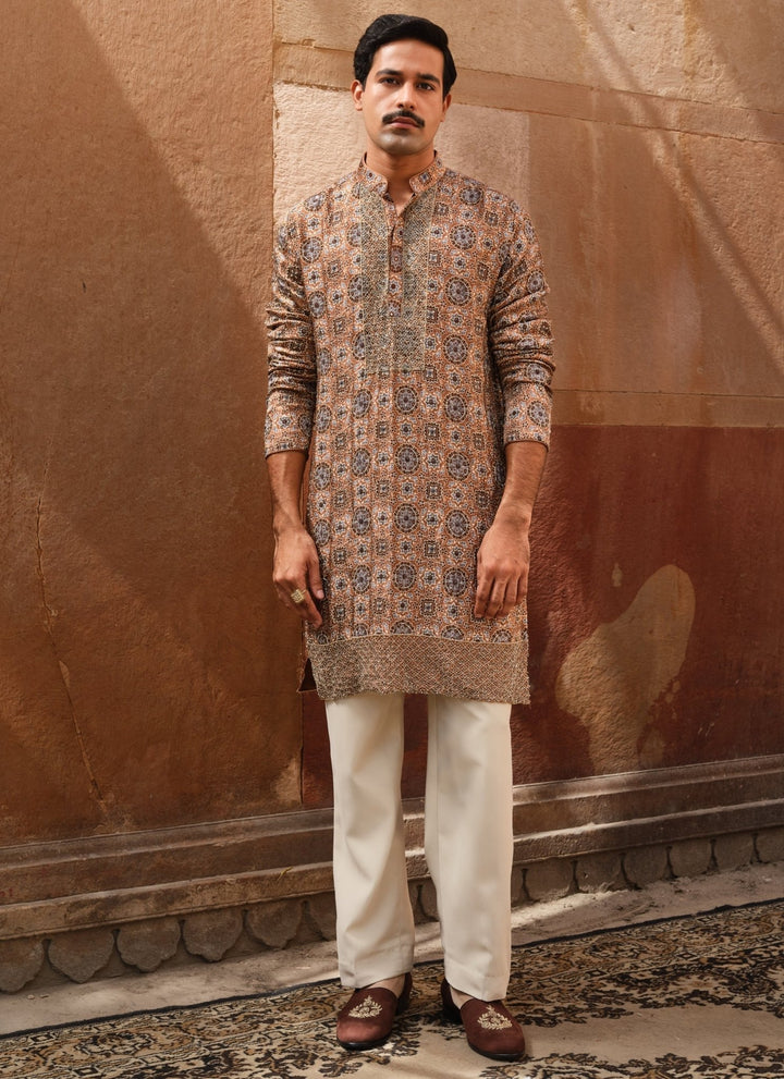 Darzi House Beige Gold Modal Satin Kurta Pants SetFabilicious Fashion