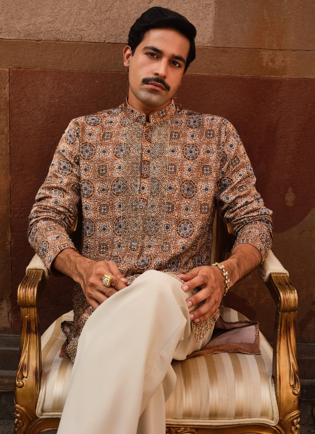 Darzi House Beige Gold Modal Satin Kurta Pants SetFabilicious Fashion