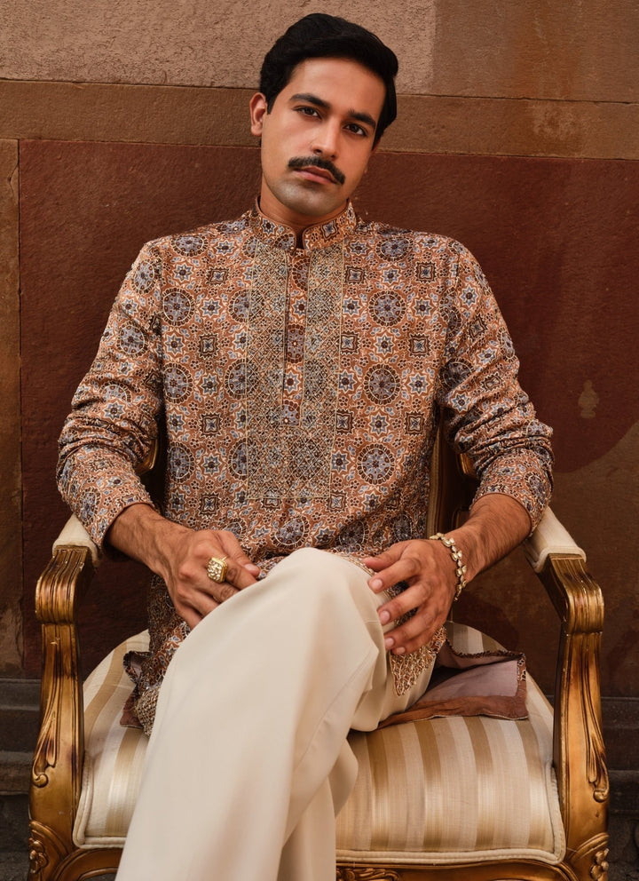 Darzi House Beige Gold Modal Satin Kurta Pants SetFabilicious Fashion