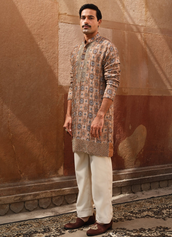 Darzi House Beige Gold Modal Satin Kurta Pants SetFabilicious Fashion
