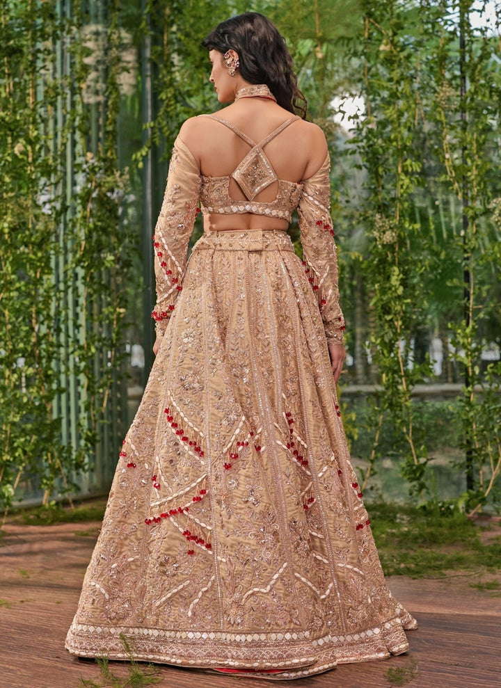 Jigar and Nikita Beige Gold Organza Bridal Lehenga SetFabilicious Fashion