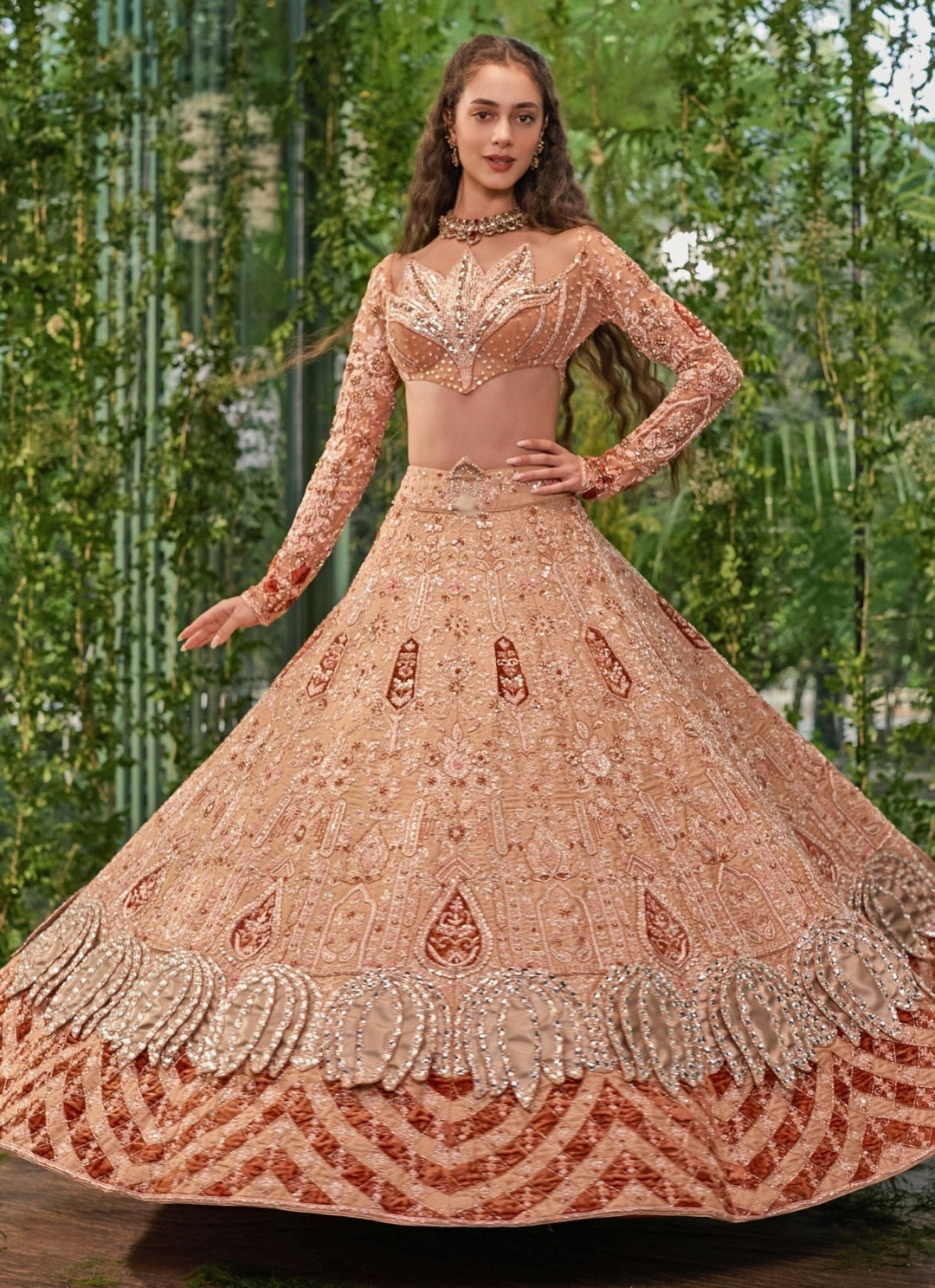 Jigar and Nikita Beige Gold Organza Bridal Lehenga SetFabilicious Fashion