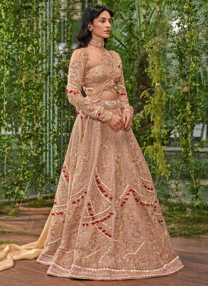 Jigar and Nikita Beige Gold Organza Bridal Lehenga SetFabilicious Fashion