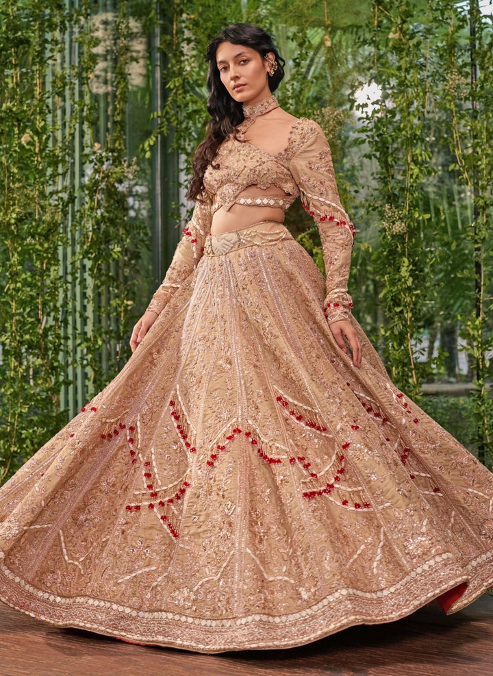 Jigar and Nikita Beige Gold Organza Bridal Lehenga SetFabilicious Fashion