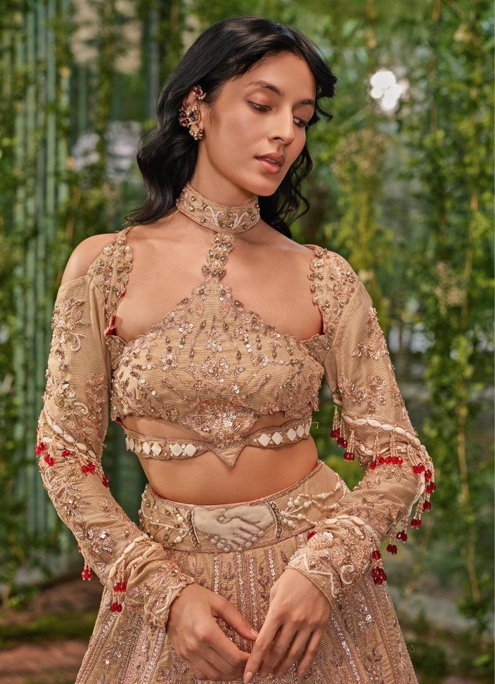Jigar and Nikita Beige Gold Organza Bridal Lehenga SetFabilicious Fashion