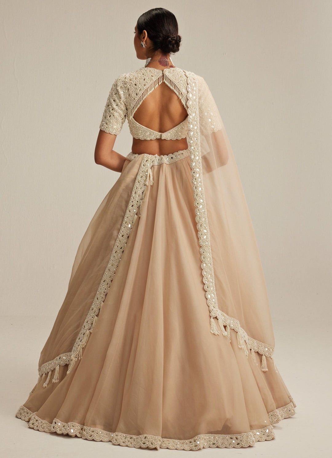 Beige Gold Organza Classic Lehenga Set Vvani by Vani Vats - Fabilicious Fashion
