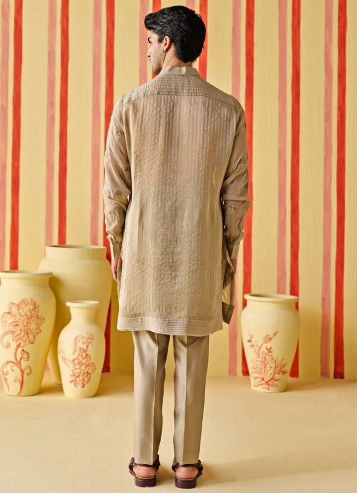 Studio Bagechaa - Men Beige Gold Organza Kurta SetFabilicious Fashion