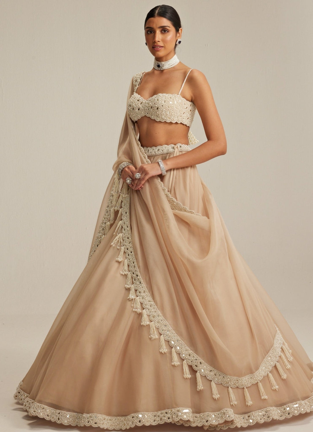 Beige Gold Organza Lehenga Set Vvani by Vani Vats - Fabilicious Fashion