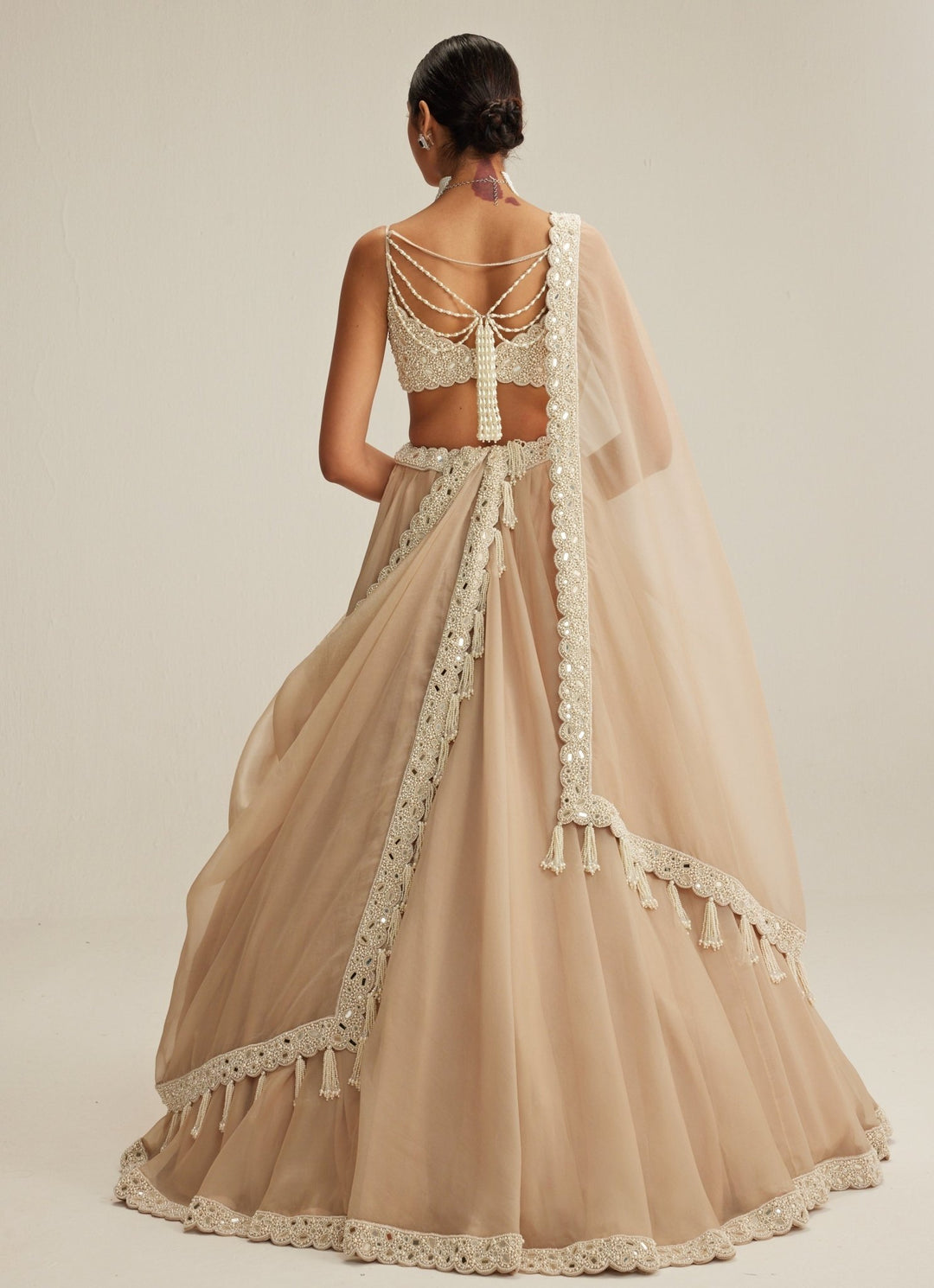 Beige Gold Organza Lehenga Set Vvani by Vani Vats - Fabilicious Fashion