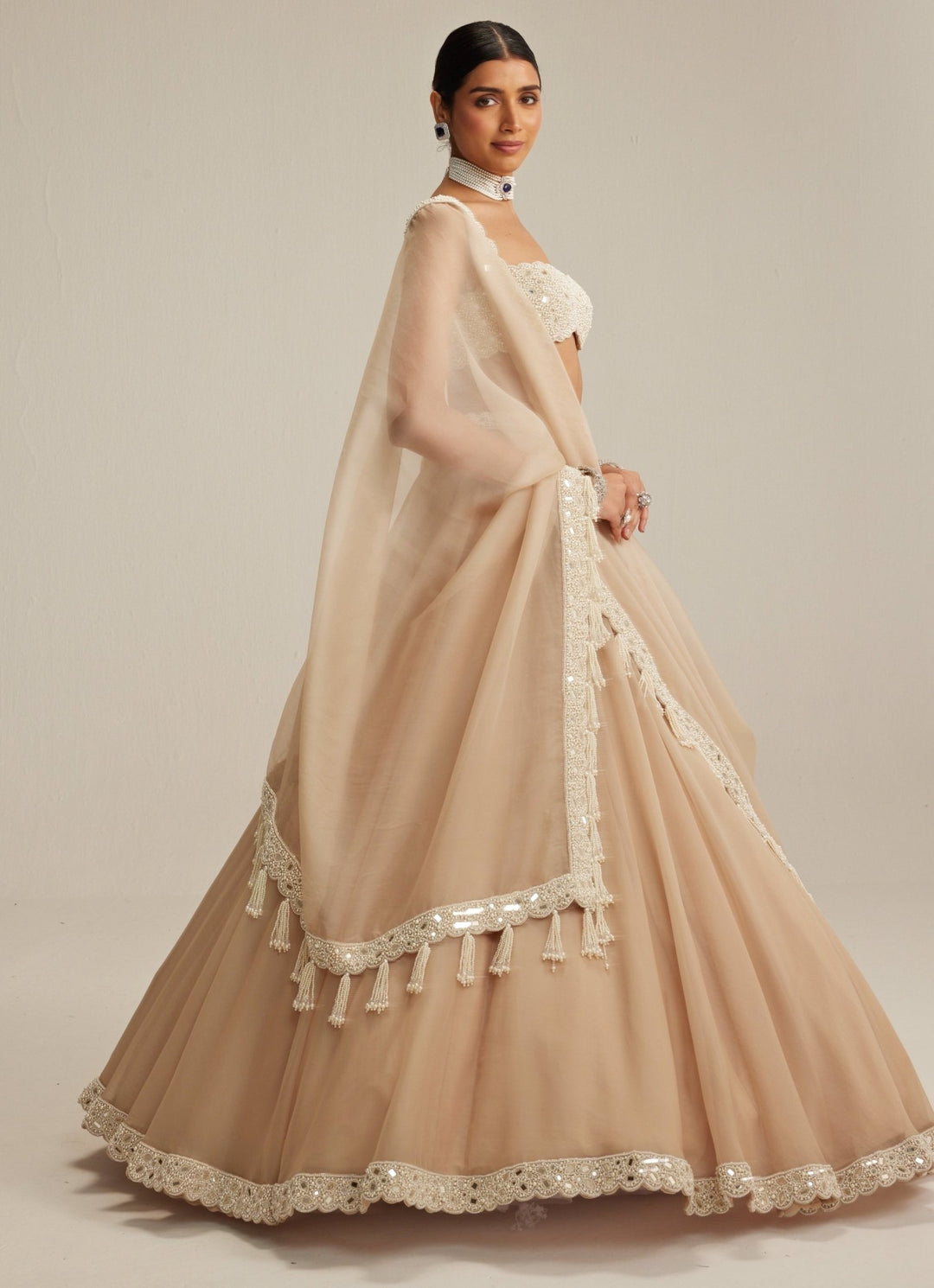 Beige Gold Organza Lehenga Set Vvani by Vani Vats - Fabilicious Fashion