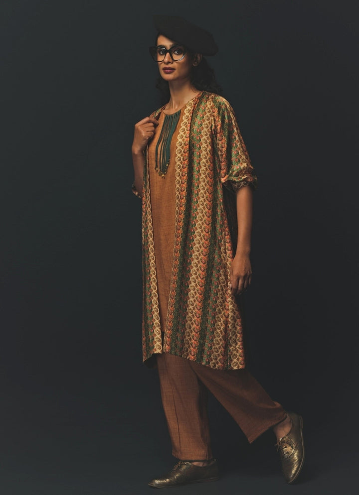 Beige Gold Satin Co - Ord Set Basil Leaf - Fabilicious Fashion