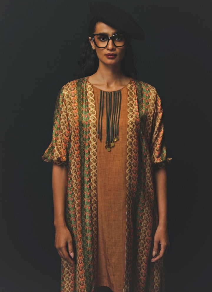 Beige Gold Satin Co - Ord Set Basil Leaf - Fabilicious Fashion