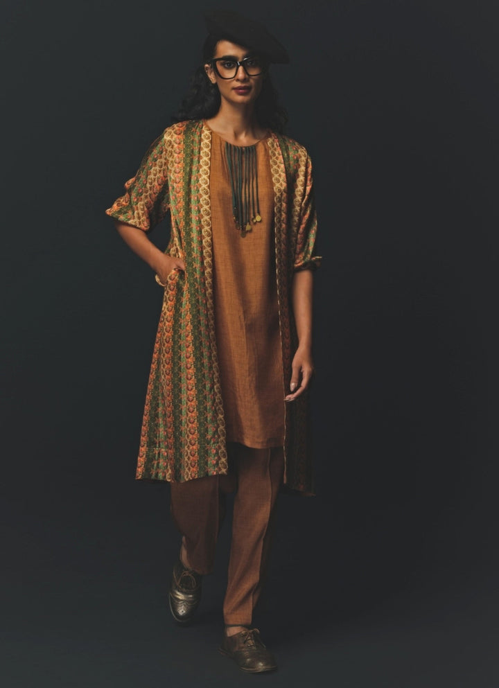 Beige Gold Satin Co - Ord Set Basil Leaf - Fabilicious Fashion