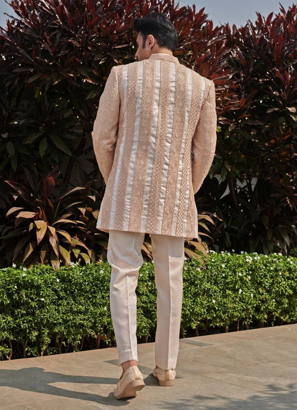 Beige Gold Satin Open Jacket Set Jigar and Nikita - Fabilicious Fashion