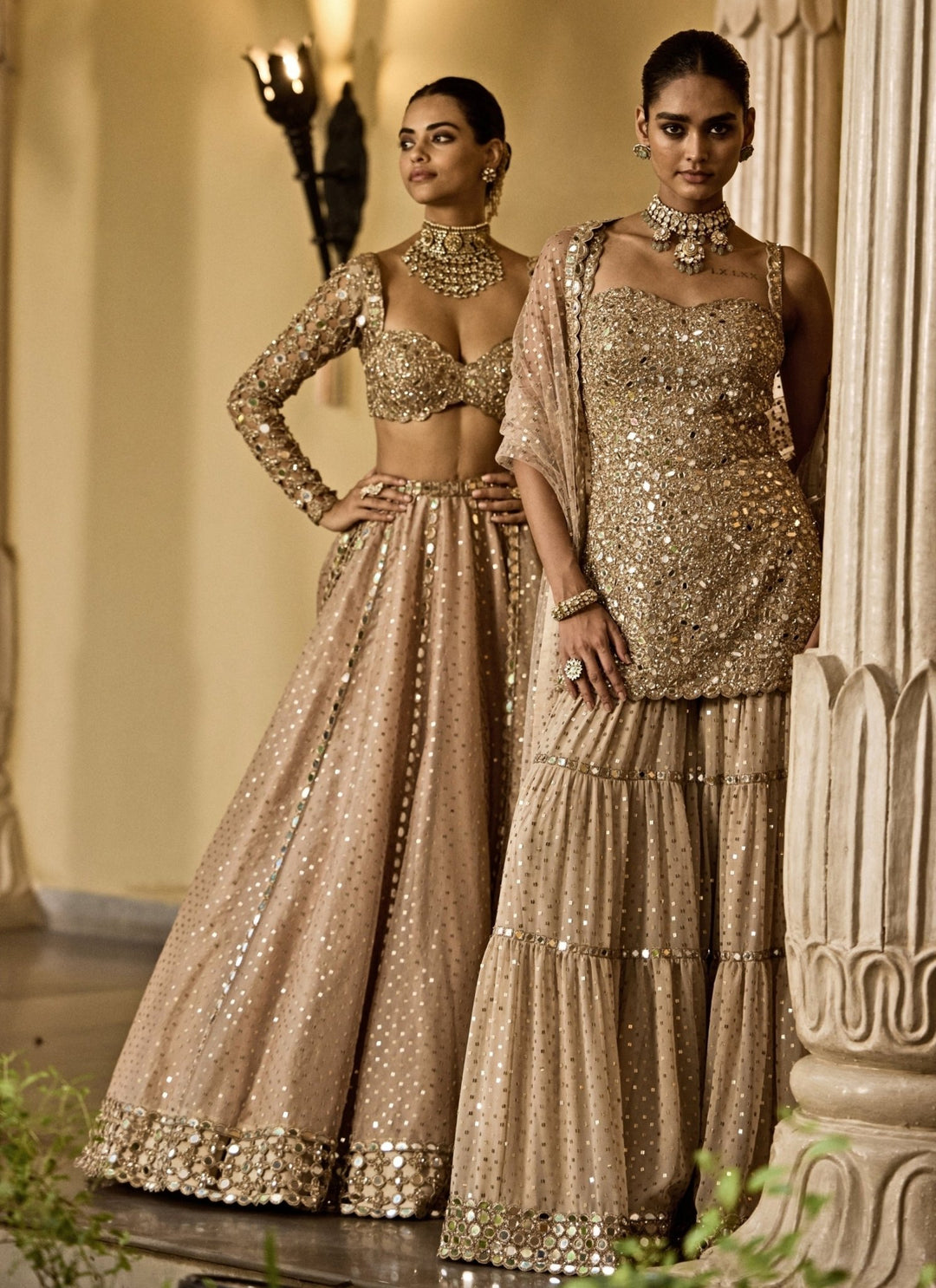 Vvani by Vani Vats Beige Gold Sequins Embroidered Crepe LehengaFabilicious Fashion