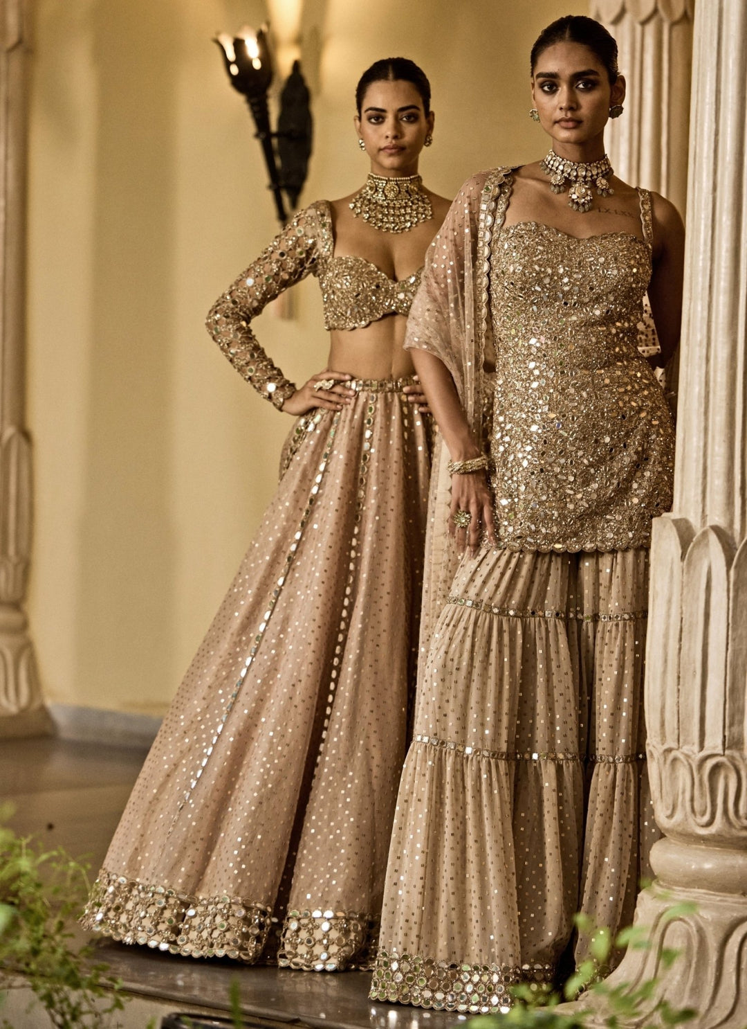 Vvani by Vani Vats Beige Gold Sequins Embroidered Crepe LehengaFabilicious Fashion
