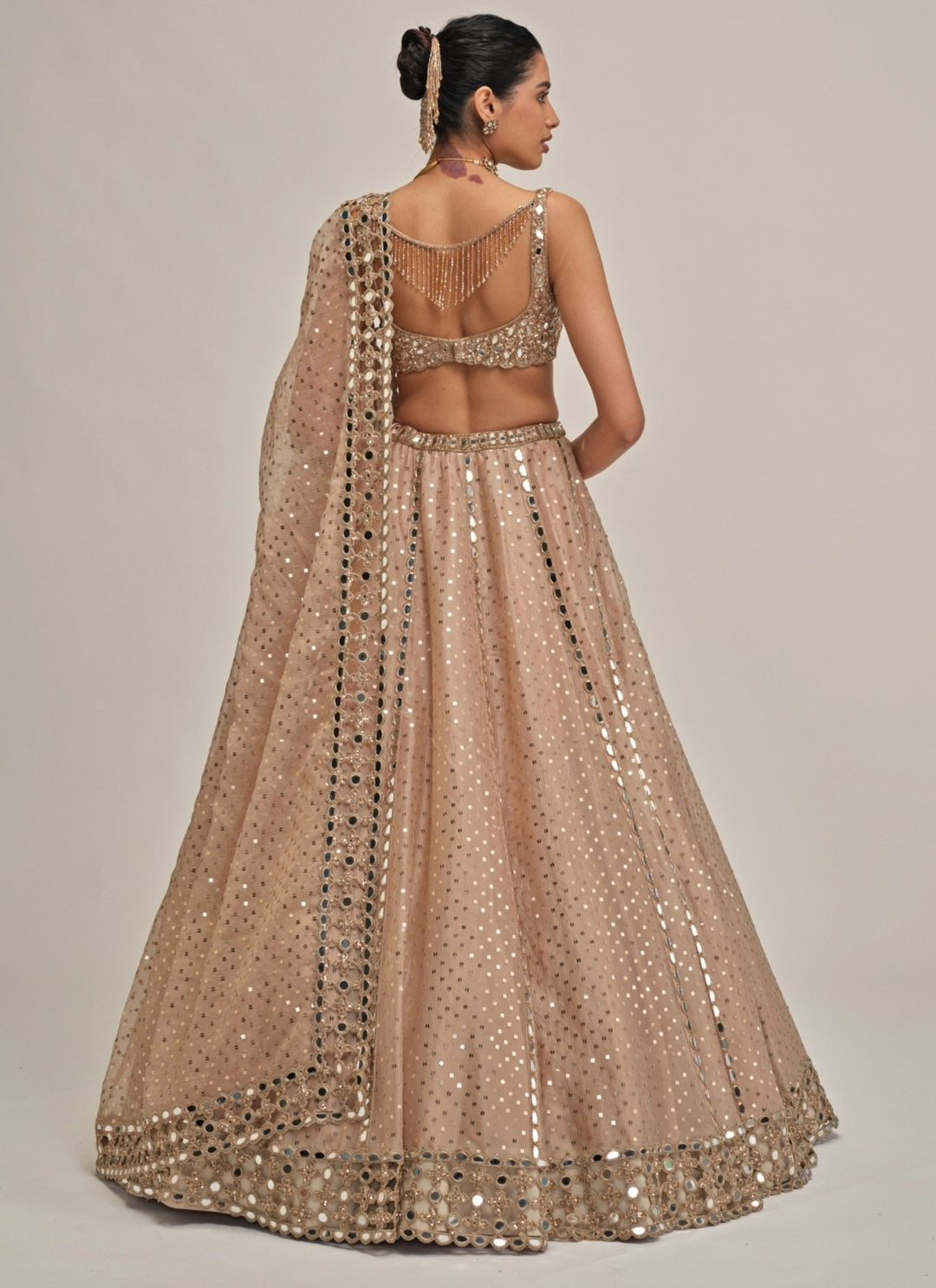 Vvani by Vani Vats Beige Gold Sequins Embroidered Organza LehengaFabilicious Fashion