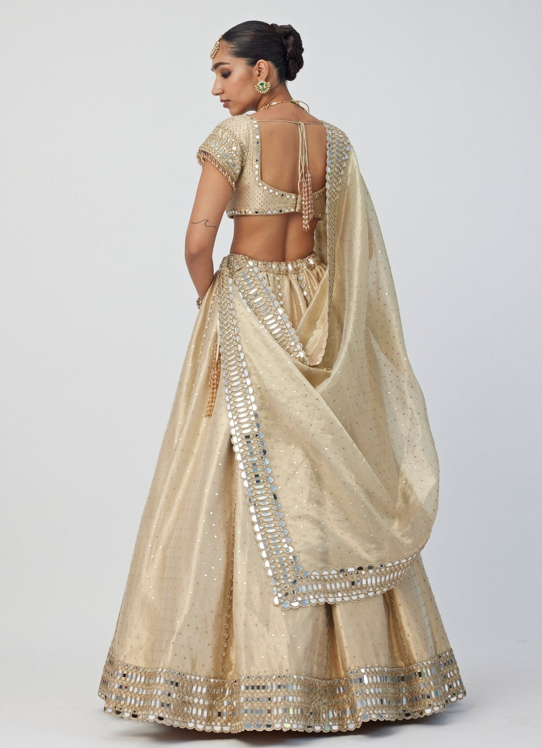 Beige Gold Shimmer Embroidered Organza Lehenga With Classic Blouse Vvani By Vani Vats - Fabilicious Fashion