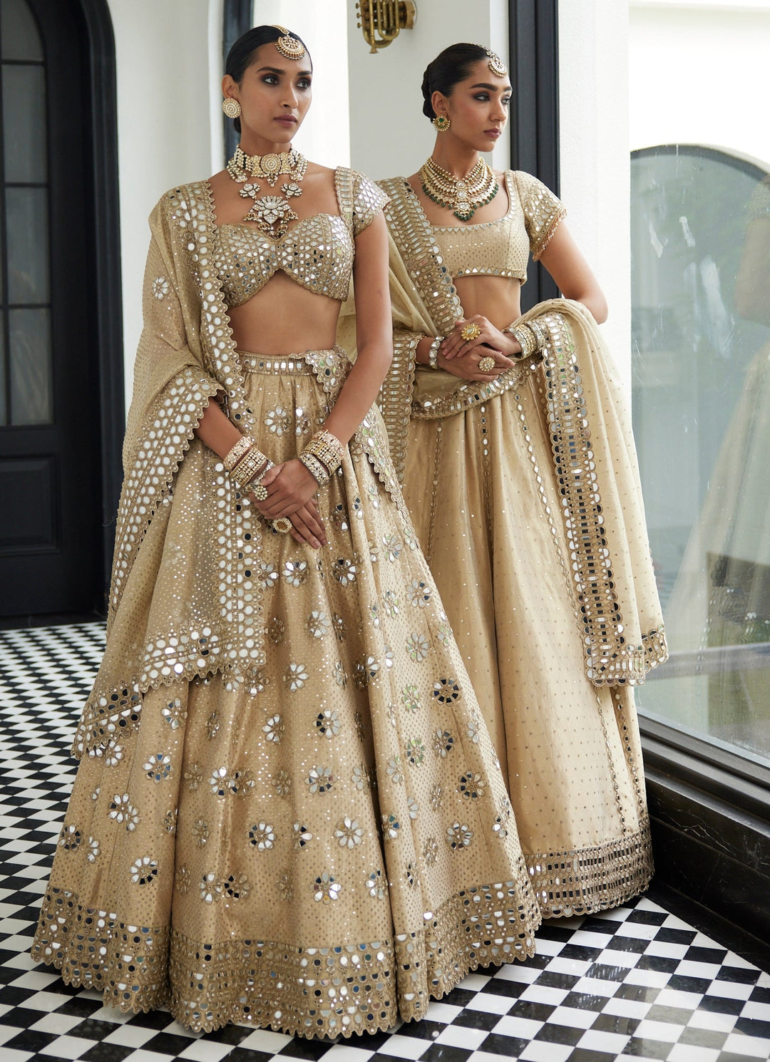 Beige Gold Shimmer Embroidered Organza Lehenga With Classic Blouse Vvani By Vani Vats - Fabilicious Fashion