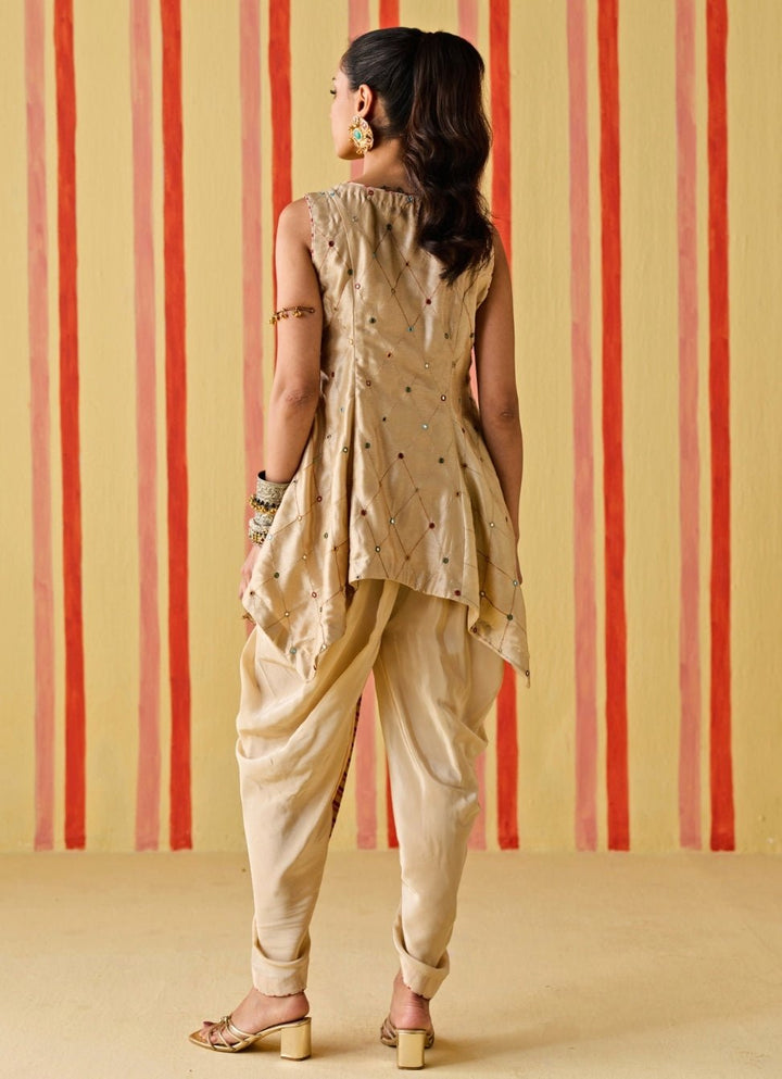 Beige Gold Silk Kurta Dhoti Set Studio Bagechaa - Fabilicious Fashion