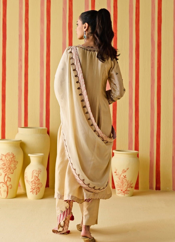 Beige Gold Silk Kurta Pants Set Studio Bagechaa - Fabilicious Fashion