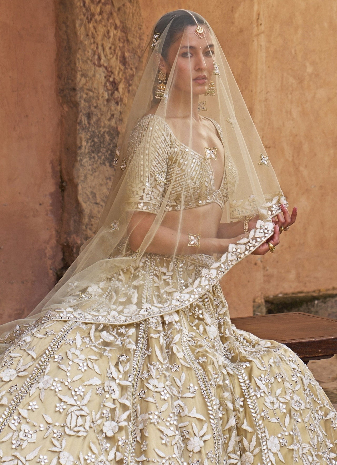Angad Singh Beige Gold Soft Net Lehenga SetFabilicious Fashion